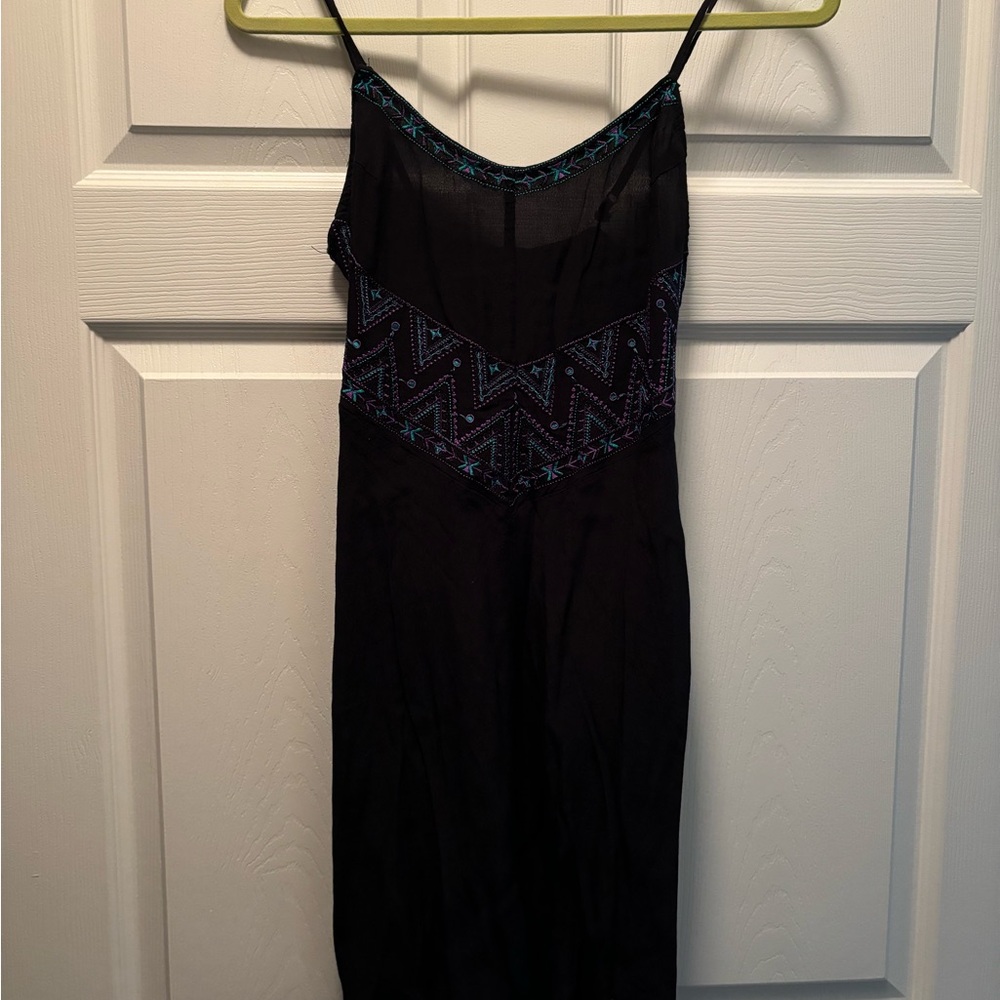 Black Spaghetti Strap Dress with Blue + Purple Accents